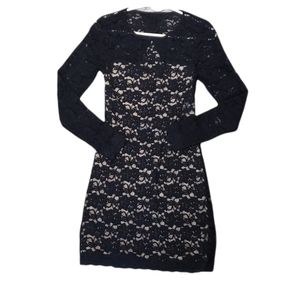 Express Lace Open Back, Long Sleeve, Black Fitted Short Dress (small)